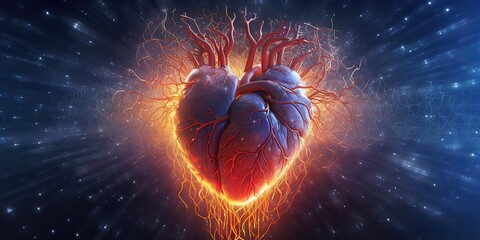 Wall Mural - AI Generated. AI Generative. Realistic illustration of abstracct heart shape brain in galaxy space place. Future medicine love vibe. Graphic Art