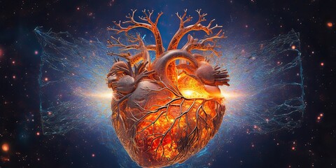Wall Mural - AI Generated. AI Generative. Realistic illustration of abstracct heart shape brain in galaxy space place. Future medicine love vibe. Graphic Art