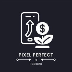 Poster - Trading and investment app white solid desktop icon. Stock market. Financial management. Pixel perfect 128x128, outline 4px. Silhouette symbol for dark mode. Glyph pictogram. Vector isolated image