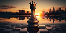 Chess King Piece With Panoramic Background