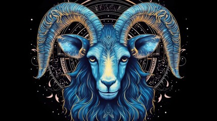 Wall Mural - Astrology calendar. Capricorn magical zodiac sign astrology. Esoteric horoscope and fortune telling concept. Capricorn Zodiac in universe. Generative AI