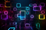 Fototapeta Uliczki - Neon squares abstract background. Generative AI