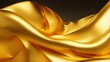 Gold shiny luxury draping satin fabric wave background, abstract dynamic smooth wavy elegant golden yellow silk cloth texture design, generative ai
