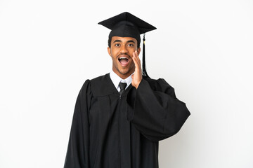 Wall Mural - African American university graduate man over isolated white background with surprise and shocked facial expression