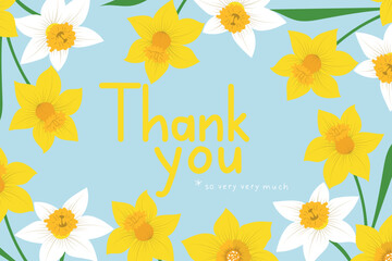 Wall Mural - Thank You card with daffodil. Thank you so very much. Horizontal card with flowers. Vector illustration