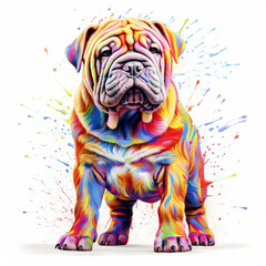 Wall Mural - colorful puppy on white background. pet, dog, cute dog painted with multicolored paint. created with