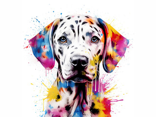 Wall Mural - colorful dog on white background. cute dog painted with multicolored paint. created with generative 