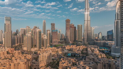 Wall Mural - Dubai Downtown morning timelapse with tallest skyscraper and other towers