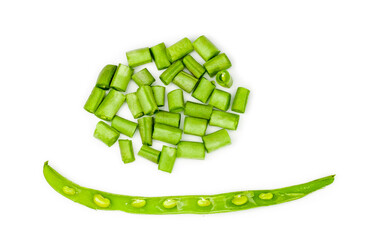 Wall Mural - Fresh green beans isolated on a white background, top view