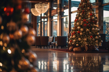christmas tree decoration in splendid hotel lobby