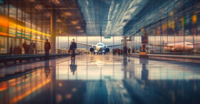 Airport Building, International Terminal, Rushing People To Land, Blurred Background - AI Generated Image