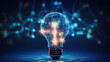 © Sasint - Digital marketing, Creative, New ideas and innovation for business growth, Light bulb shape and business icon with network connection, Generative AI
