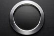 A round black and silver button with a black background. Generative AI