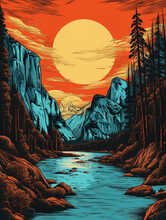 Yosemite National Park Retro Poster