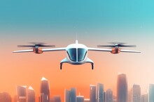 A Drone Air Taxi Flying Over A City With The Word Flying Above It Generative AI