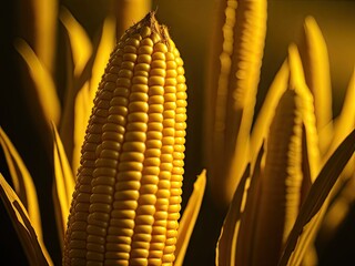 Wall Mural - Closeup of yellow ripe corn cob field. ai generative