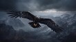 The condor is flying, photography over snowy mountains of the dark ages.Generative AI