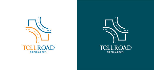 Circular toll road logo design with line art style, modern road logo vector illustration