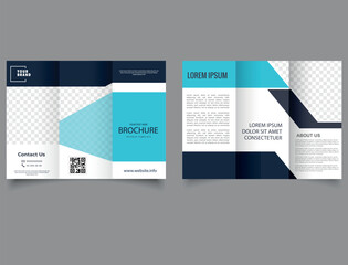 Wall Mural - blue corporate trifold brochure. Vector editable template.