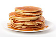 pancakes with honey on a plate, isolated on a white background
