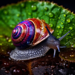 colorful snail on leaf generative AI