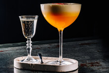 Glass Of Porn Star Martini Cocktail On Dark Background