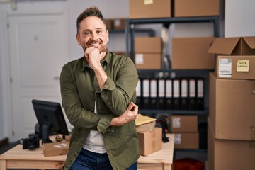 Poster - Young caucasian man ecommerce business worker smiling confident at office