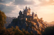 © Carlos Montes - Old fairytale castle on the hill. Fantasy landscape illustration.