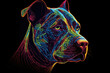 Abstract art of pitbull designed custom with hip hop or rapper styles isolated neon line background. Theme of cool dog collected fashion in gangster profile. Generative AI