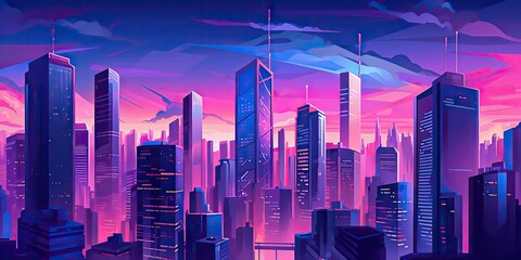 Wall Mural - AI Generated. AI Generative. Retro vintage synthwave vaporwave city urban town cityscape. Pink purple future colors. Graphic Art