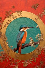 Wall Mural - Bird on a branch. AI generated art illustration.