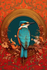 Bird on a branch. AI generated art illustration.