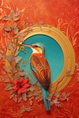 Wall Mural - Bird on a branch. AI generated art illustration.