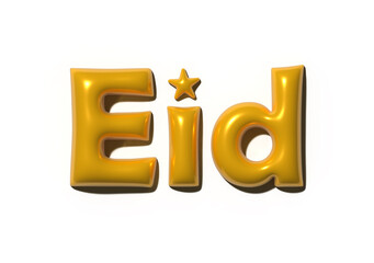 Eid yellow golden 3d text. Inflate text effect with shadow on white background. 3d rendering