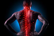 Backache, Man with spinal pain, lower back injury, red spot Generative AI