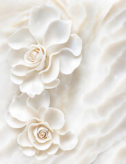 elegant floral background with beautiful white flower pattern, luxury marble texture. floral rose ve