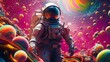 Astronaut or spaceman in colorful candy planet. Outer space. Best generative ai