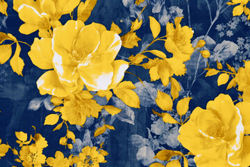 Wall Mural - Cyanotype, fabric, background, yellow, AI generative