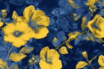 Wall Mural - Cyanotype, fabric, background, yellow, AI generative