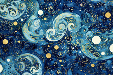 Wall Mural - Swirls of lunar dust in varying shades of silver and opalescent white intertwine with celestial constellations. AI generative