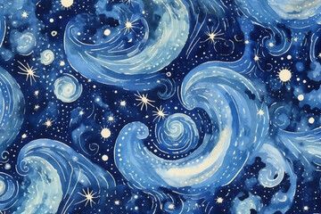 Wall Mural - Swirls of lunar dust in varying shades of silver and opalescent white intertwine with celestial constellations. AI generative
