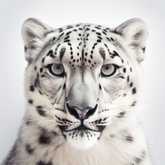 Wall Mural - a close up of a snow leopard's face isolated on a white background generative ai