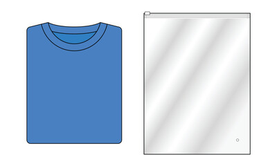 Poster - Foled blue t-shirt and clear plastic zip lock bag template on white background, vector file