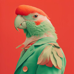 Wall Mural - Fashion red and green parrot, trendsetter look. Generative AI