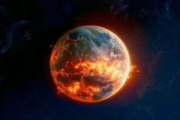 close up of earth on fire,global warming concept