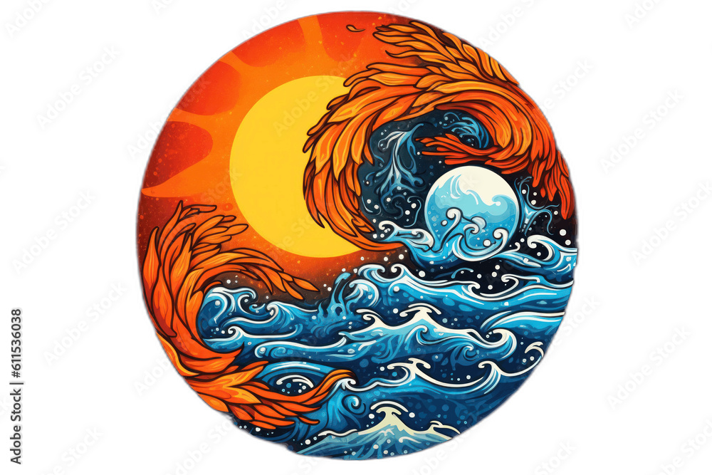 Water And Fire, Yin Yang Sticker Illustration. Generative AI Stock ...