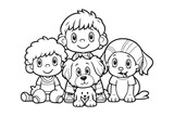 Fototapeta Pokój dzieciecy - Kids Coloring Book, Coloring Pages, Dog Character Coloring Page With Cute Kids, Vector Line Art 