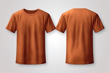 Brown male t-shirt realistic mockup set from front and back view, blank textile print design template for fashion apparel. Created with Generative AI Technology