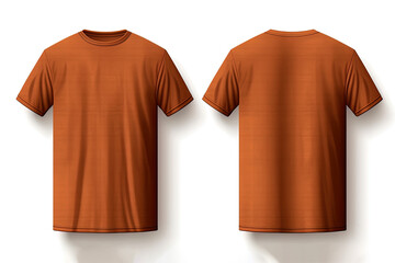 Wall Mural - Brown male t-shirt realistic mockup set from front and back view, blank textile print design template for fashion apparel. Created with Generative AI Technology