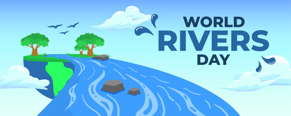 World Rivers Day on 24 September Banner Background. Horizontal Banner Template Design. Vector Illustration